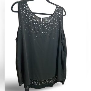 Silver studded layered black sleeveless top sz 2X